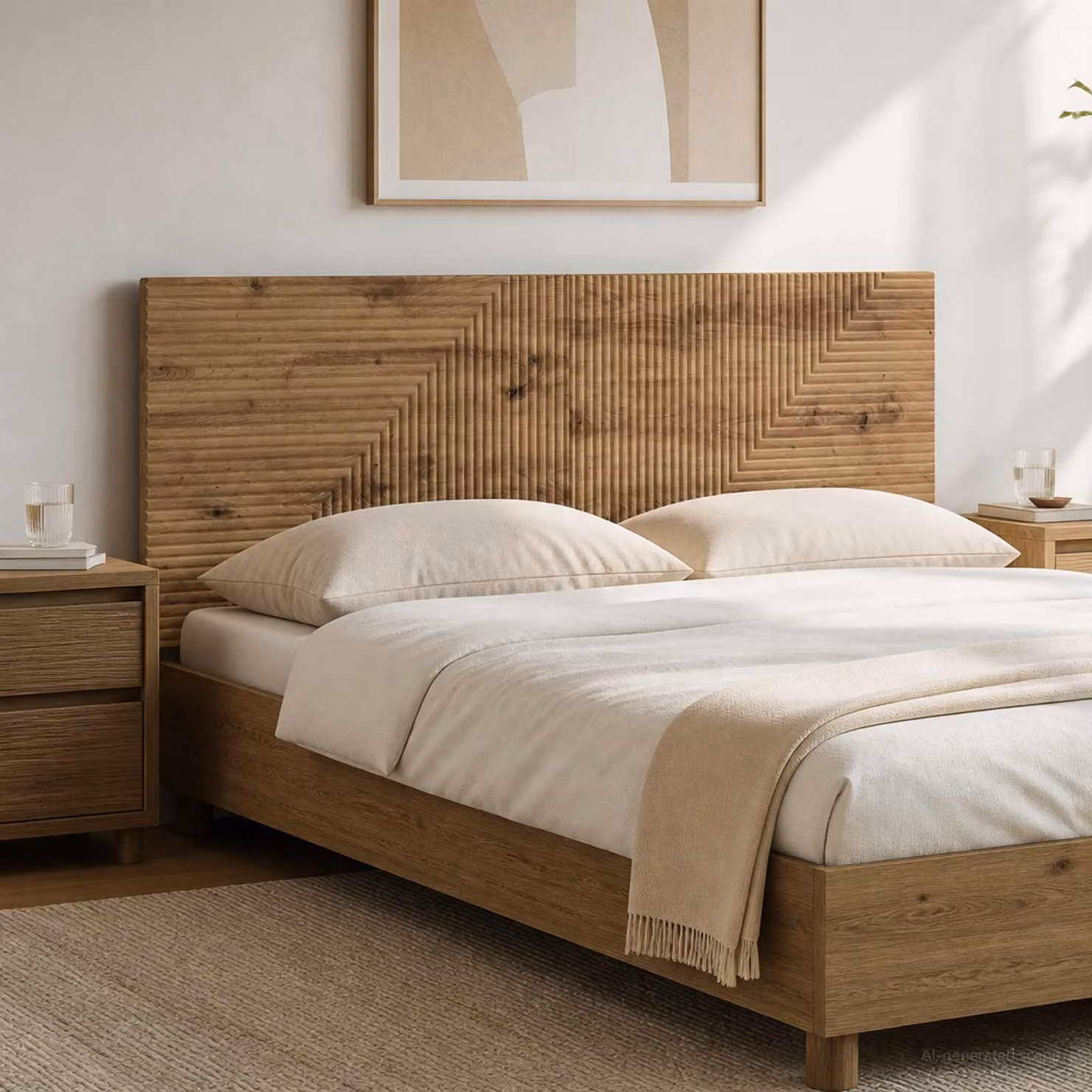 Testiera da muro vidaXL HAARLEM in legno Rovere con ripiano integrato e scomparti laterali, Marrone, L: 140 cm, H: 50 cm, P: 3 cm