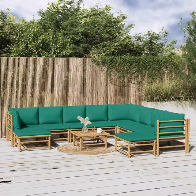 Set Salotto da Giardino 11pz con Cuscini Verdi Bambù 3155161