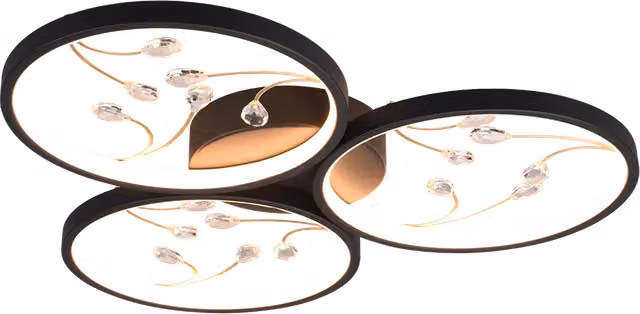 Plafoniera LED Groovy Trio Leuchten in metallo e vetro nero, dimmabile, D 62 cm