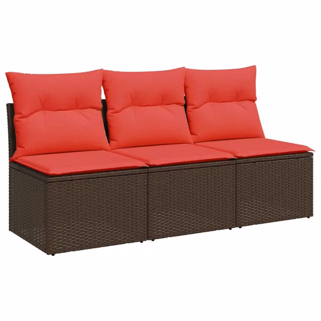 Divano da giardino con cuscini a 3 Posti-Sofa da Giardino-Divano da esterno marrone in polyrattan 169842