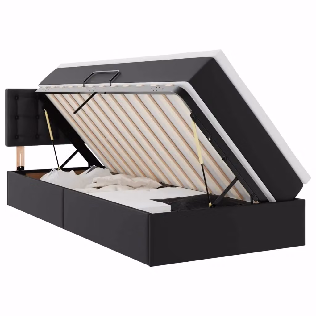 Letto con contenitore e materasso vidaXL in ecopelle nera L/P/H: 204 x 100 x 140 cm – 2