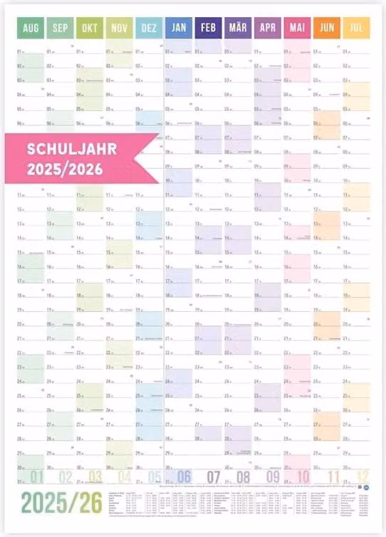 Calendario dell'anno scolastico 2025-2026 - Agenda da parete - A colori - Formato verticale
