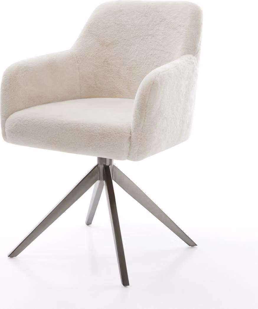 DELIFE Sedia girevole Greg-Flex Plüsch bianco crema Base a croce larga grafite Girevole a 360° Funzione oscillante Materasso a molle insacchettate