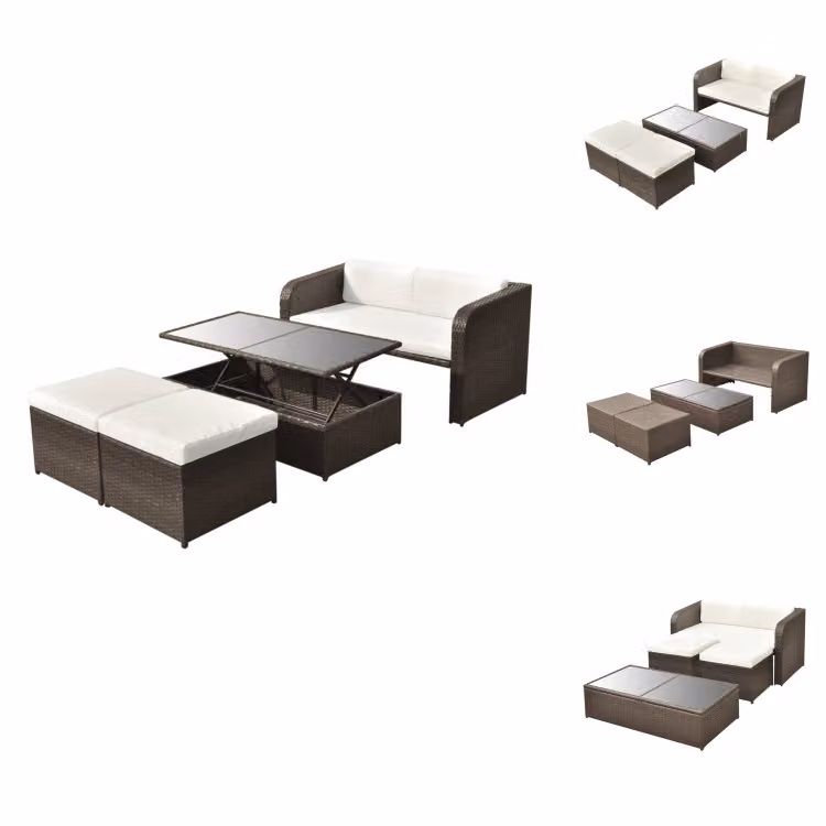 vidaXL Set da salotto da giardino 4 pezzi con cuscini in rattan marrone - Set di mobili da giardino