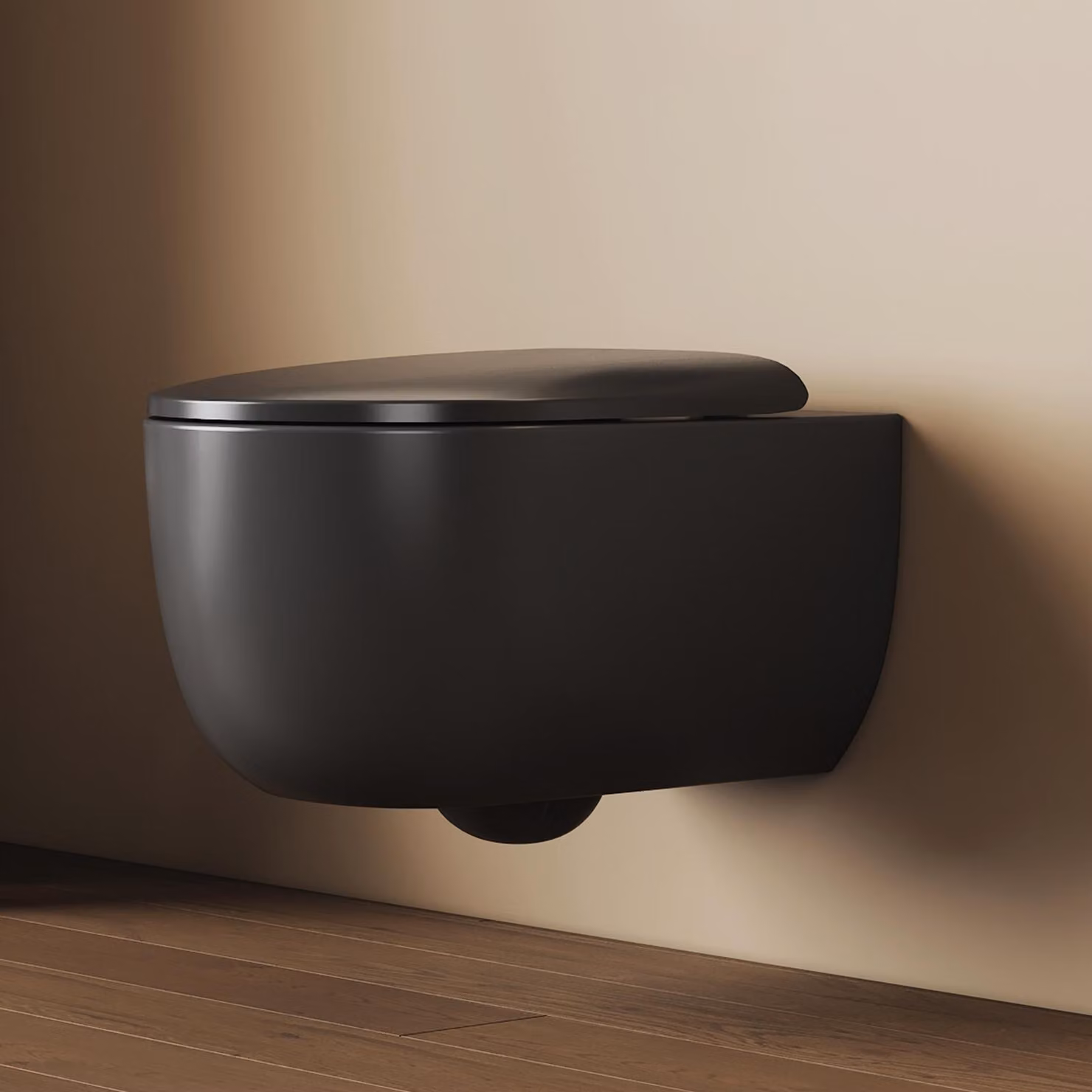 WC sospeso EMKE monoforo superspin flush 355x365x555 mm ceramica a risparmio idrico WC a parete con scarico diretto e coperchio a chiusura morbida nero opaco