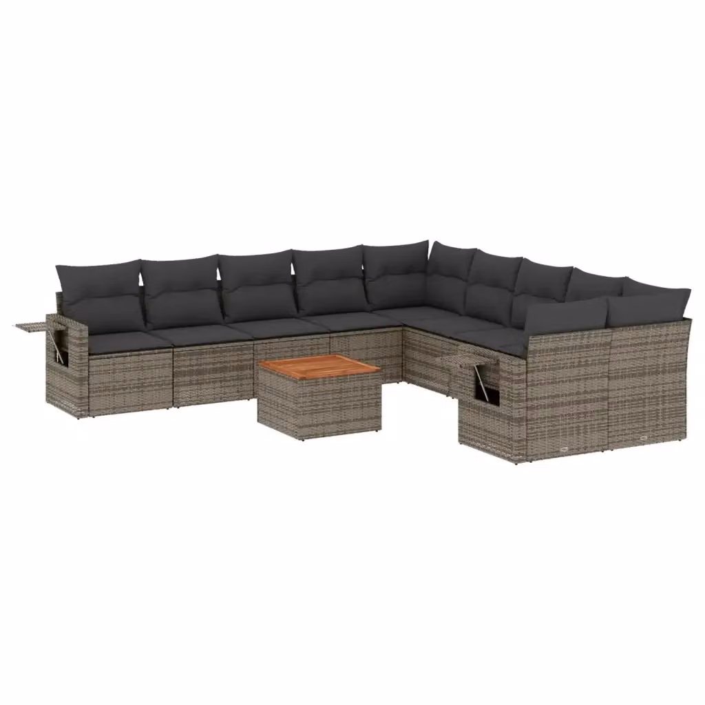 vidaXL Set Divani da Giardino 11 pz in Polyrattan Grigio con Cuscini e Tavolino da Caffè – 2