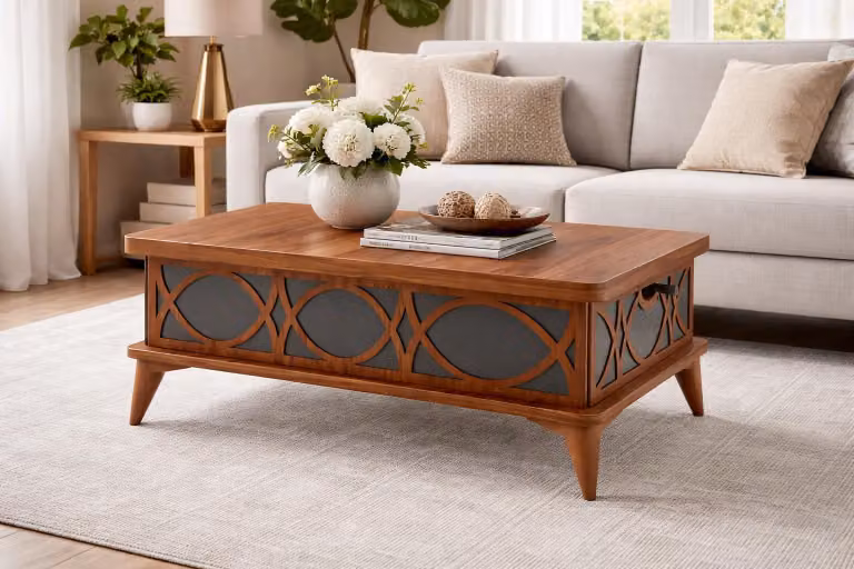 Tavolino da salotto, stile moderno, colore marrone, forma quadrata, design compatto