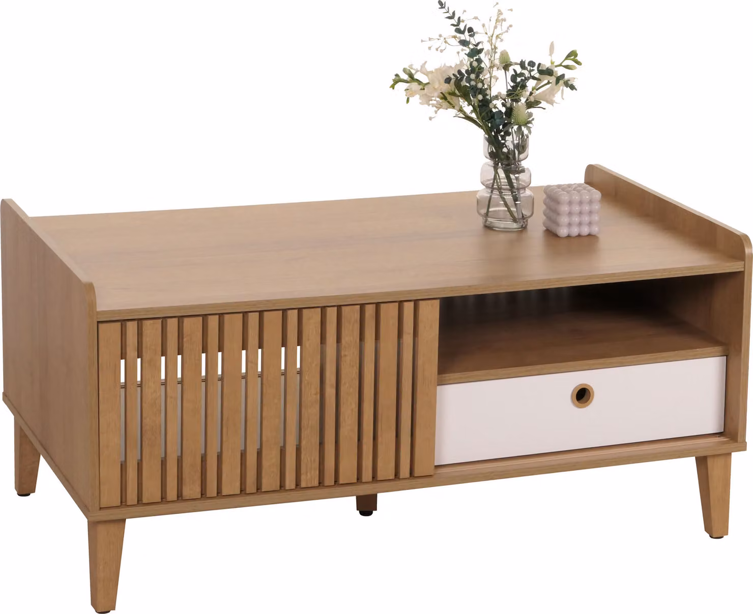 Tavolino da salotto MCW-M48, tavolino da salotto, 52x114x59 cm ~ color naturale, cassetto bianco