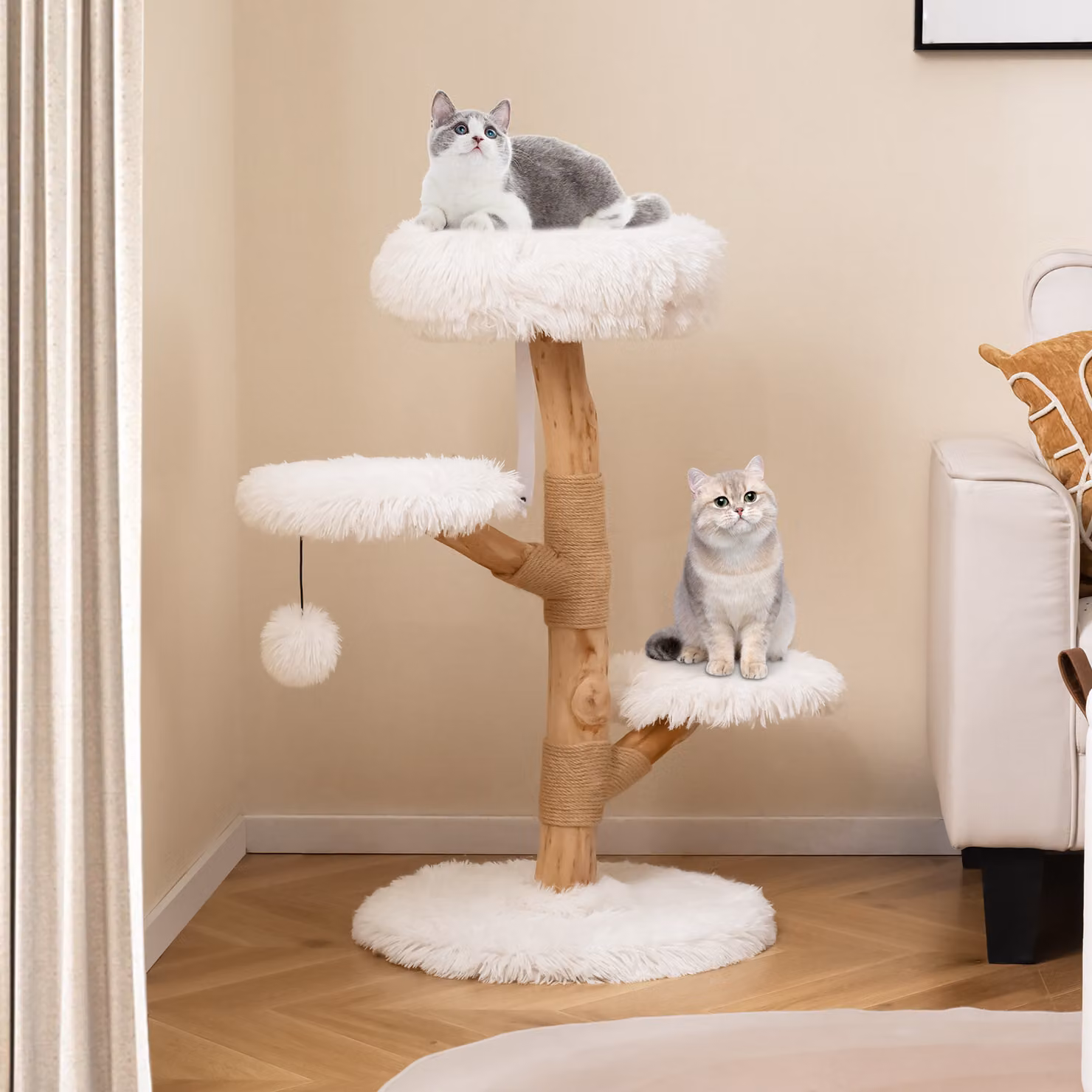 Albero per gatti Costway in legno moderno con piattaforma e giochi integrati, colore bianco