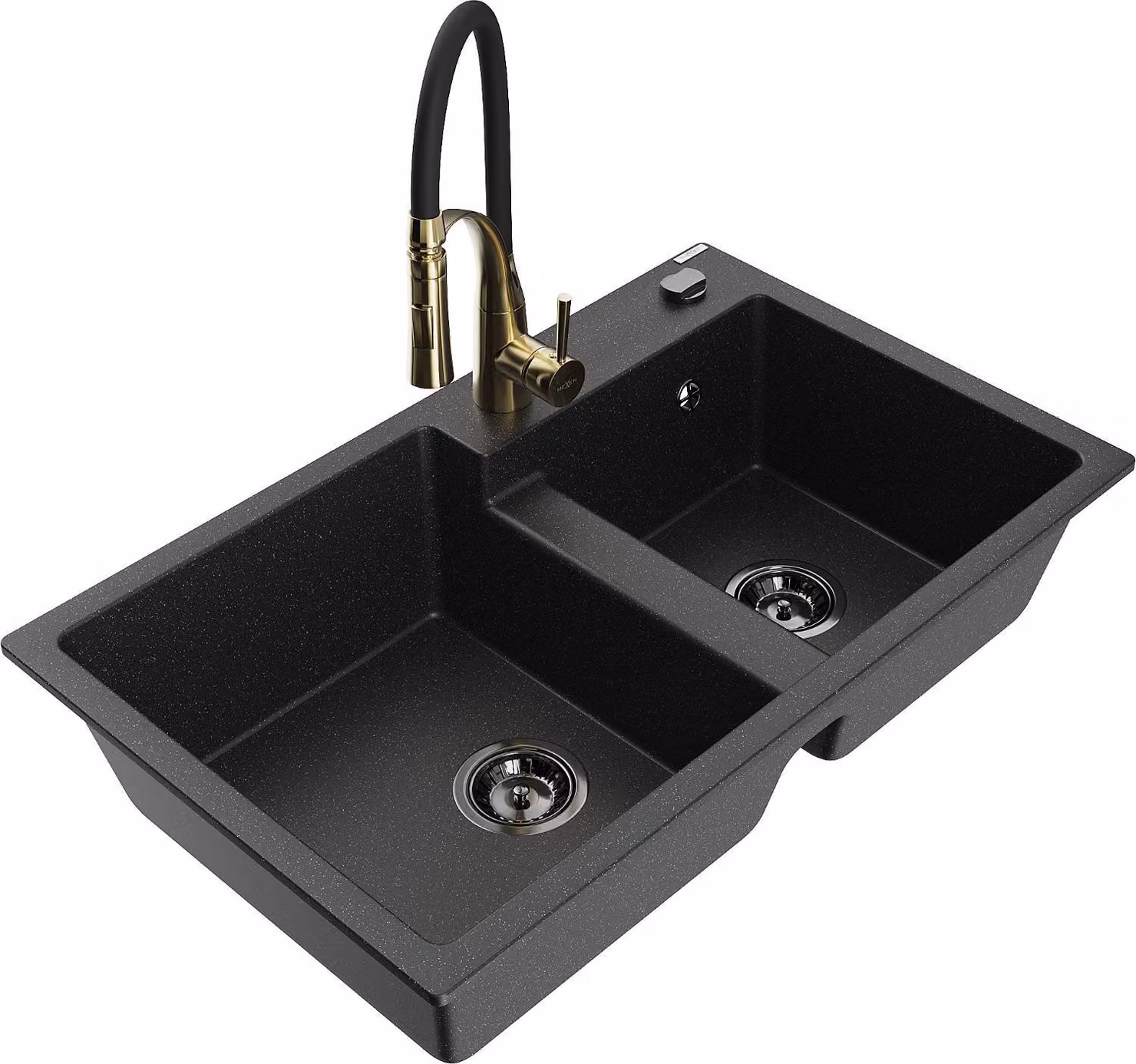 Mexen Tomas lavello in granito a 2 vasche con miscelatore da cucina Aster, nero/argento metallizzato - 6516-73-73450-57-B