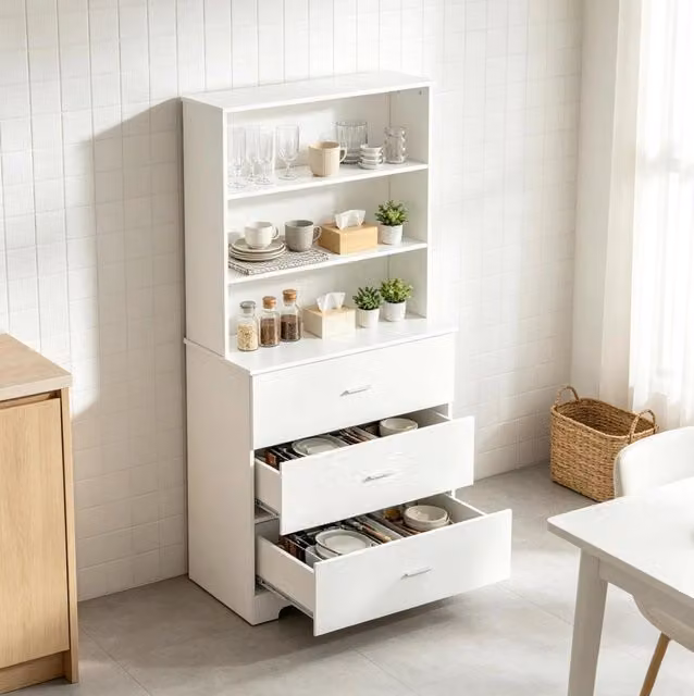 Libreria con 3 ripiani aperti e 3 cassetti in truciolare bianco 79 x 39;5 x 182;2 cm
