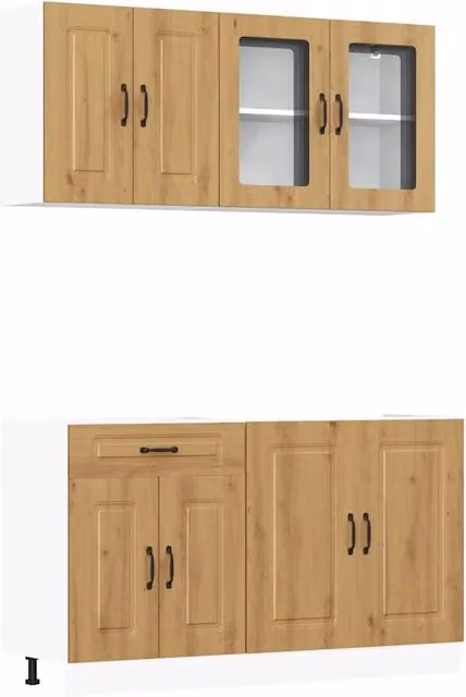 Set Armadio pensile | Mobili da Cucina 4 pz Kalmar Rovere Artigianale Truciolato