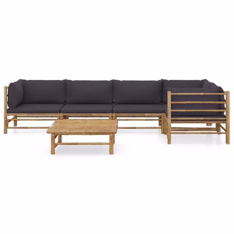 set di 6 pezzi per salotto da giardino con cuscini in bambù grigio scuro