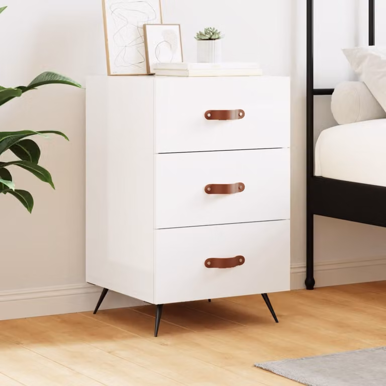 Comodino sospeso vidaXL Bianco Lucido in Legno e Metallo L/P/H: 40 x 40 x 66 cm