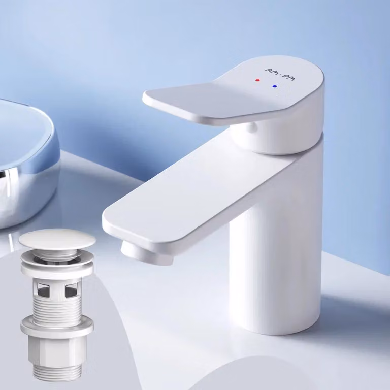 AM.PM Miscelatore per lavabo bianco Rubinetto con scarico a scatto Set per lavabo Miscelatore per lavabo Miscelatore per lavello