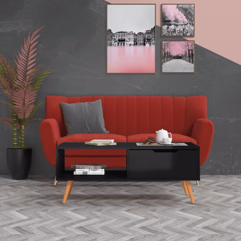 The Living Store tavolino nero lucido 100x49,5x43 cm materiale a base di legno