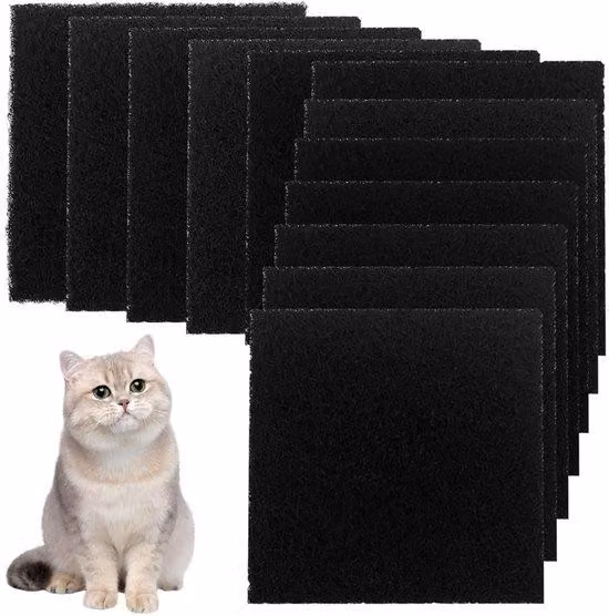 12 filtri per lettiere per gatti al carbone attivo, filtri per lettiere per gatti altamente assorbenti, filtri di ricambio per lettiere per gatti, 11,5 x 10,5 cm, per lettiere e tappetini per gatti, neri