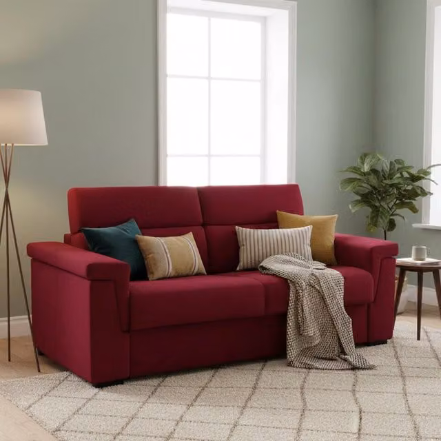 Divano Letto Nus DMORA 3 Posti Sfoderabile in Tessuto Rosso L: 225 cm, P: 95 cm
