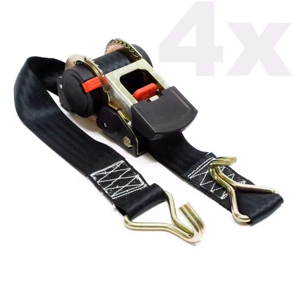 Set di 4 cinghie di fissaggio nere con tenditore a cricchetto, larghezza 30 mm e lunghezza 50 m, resistenza alla trazione 750 daN – 2