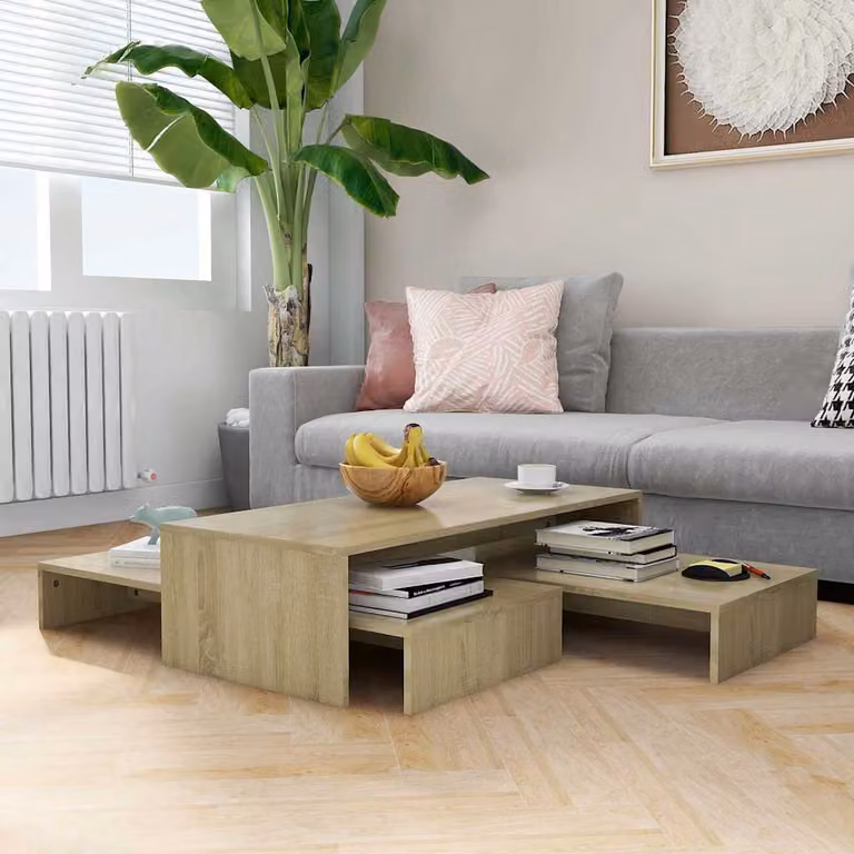 Set di tavolini estraibili vidaXL in legno Rovere Sonoma, L/P/H: 100 x 100 x 26,5 cm