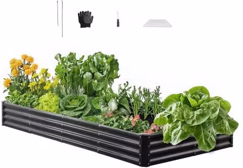 Aiuola Rialzata in Metallo VEVOR per Giardino e Balcone, Design a Fondo Aperto per Verdure, Fiori ed Erbe Aromatiche, Grigio Scuro, L: 240 cm, P: 120 cm, H: 29 cm