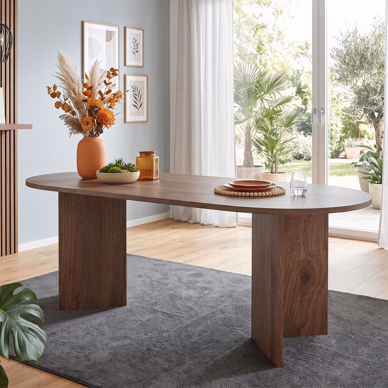 Tavolo allungabile per sala da pranzo con angoli arrotondati, piano spesso, dimensioni 200x90x75 cm, adatto per 6-8 persone, tavolo da cucina, noce