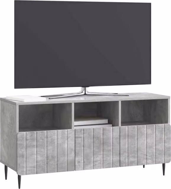 Mobile porta TV moderno DESIGN IN in legno e metallo con cassetto, colore Grigio Cemento, L 102 x P 34,5 x H 50 cm