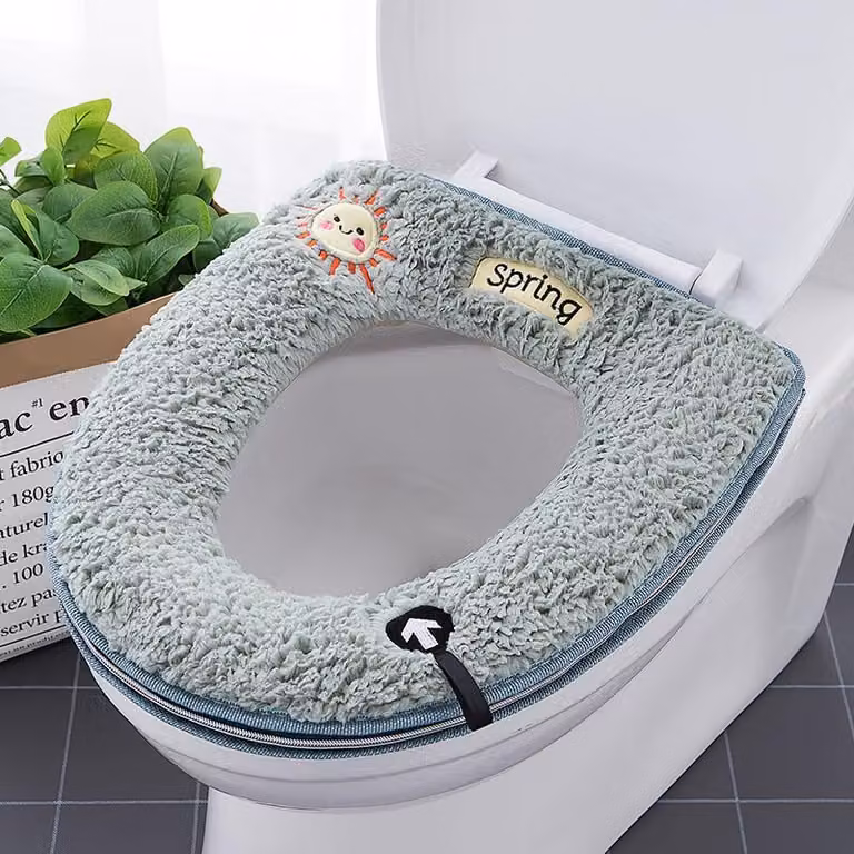 Set da 2 cuscini universali morbidi e riscaldanti per il sedile del WC con passante per appendere, verde