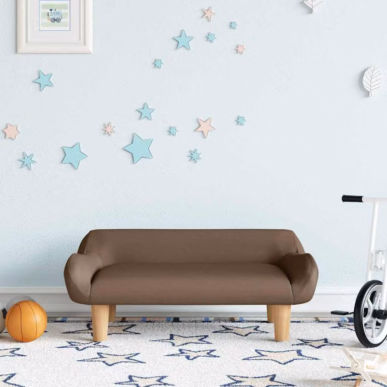 vidaXL Divano per bambini marrone in tessuto con struttura in legno di pino ed eucalipto L: 70 cm, P: 40 cm, H: 24 cm