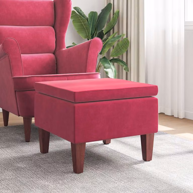 vidaXL Poggiapiedi in Velluto Rosso con Gambe in Legno L 52 x P 42 x H 42 cm