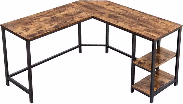 Scrivania per computer Valora in stile rustico con struttura in metallo nero e piano in MDF marrone, L: 138 cm, P: 50 cm, H: 75 cm
