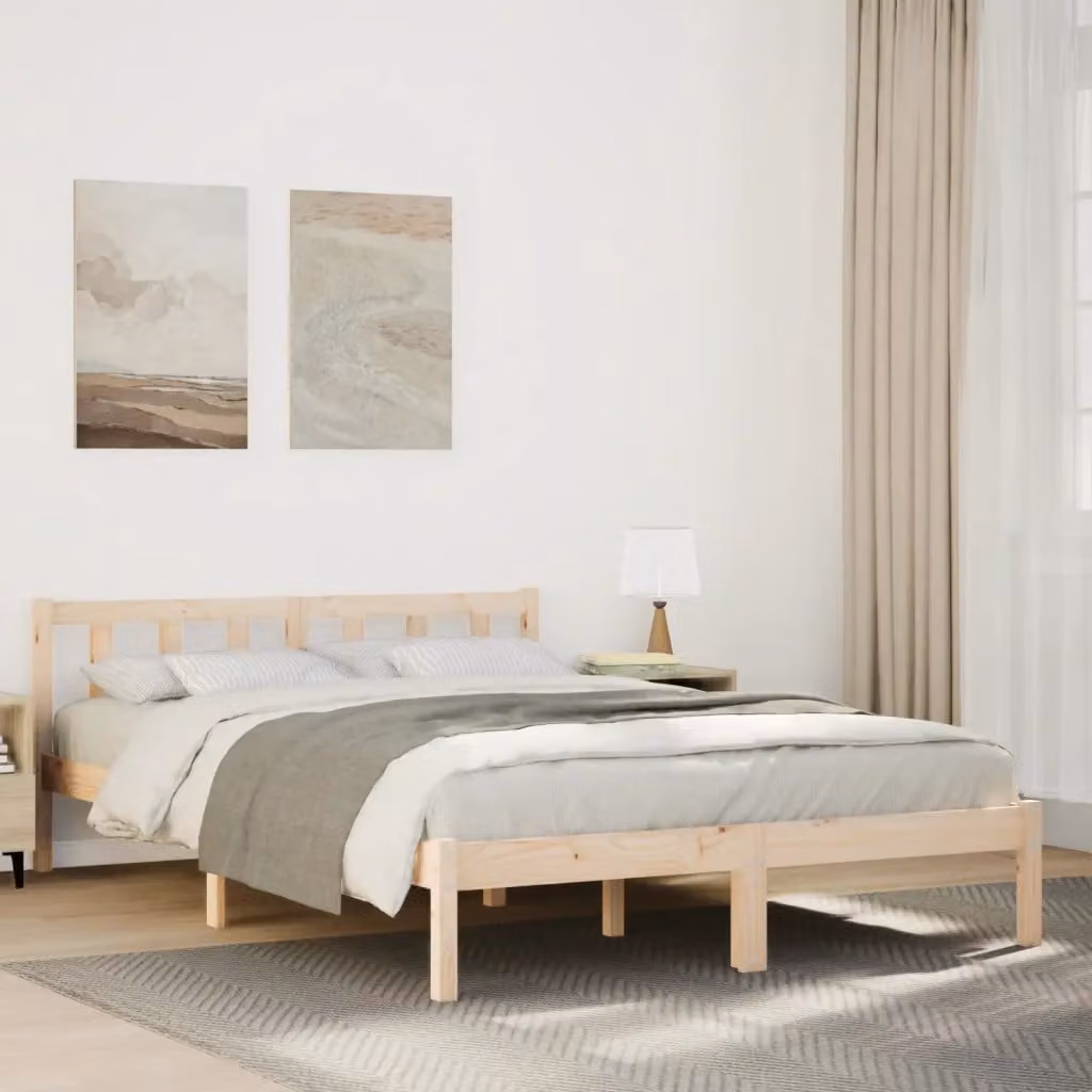 Letto extra lungo vidaXL in legno di pino naturale con doghe fisse L/P/H: 225.5 x 165.5 x 69.5 cm