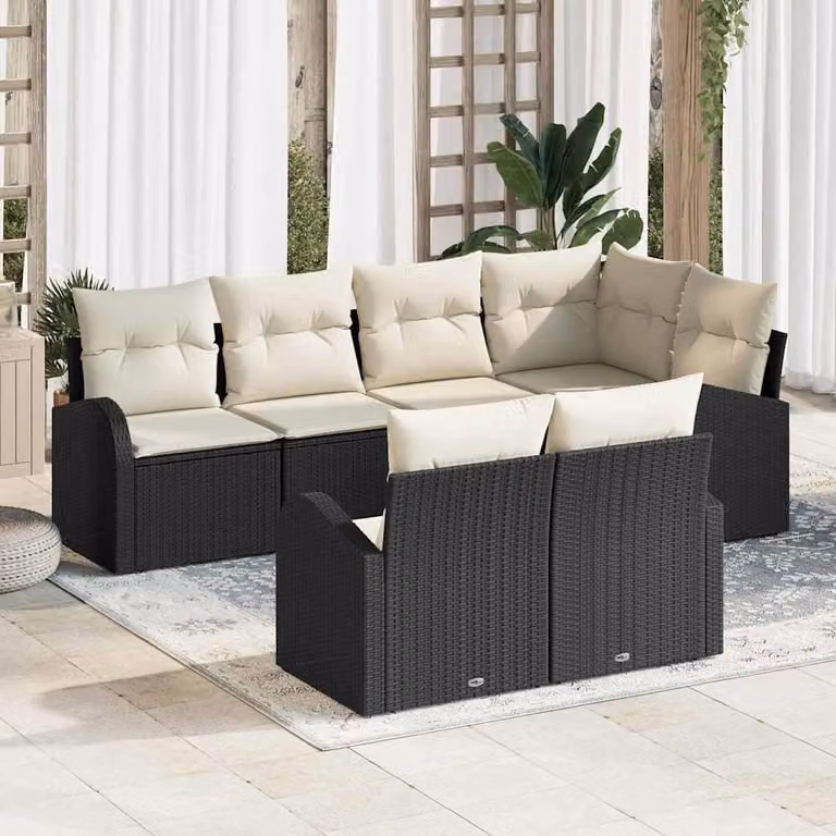 Maison Exclusive - Set Divano da Giardino 7 pcs Nero e Bianco polyrattan