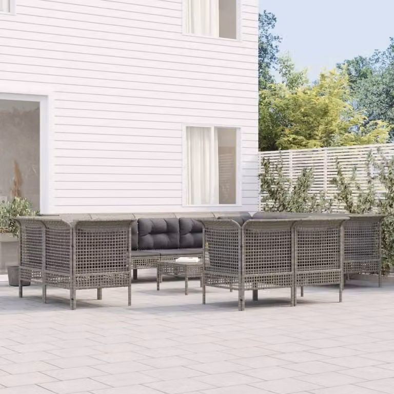 Maison Exclusive - Set Divani da Giardino 13 pz con Cuscini in Polyrattan Grigio