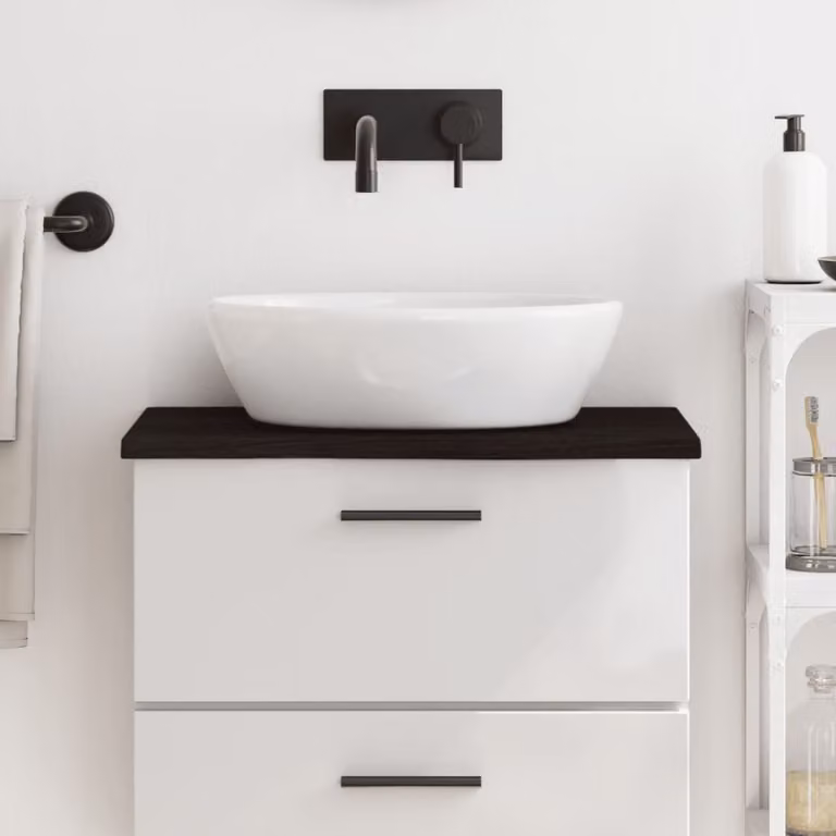 Piano da bagno vidaXL in legno massello trattato, colore marrone, L: 60 cm, P: 30 cm, H: 2 cm