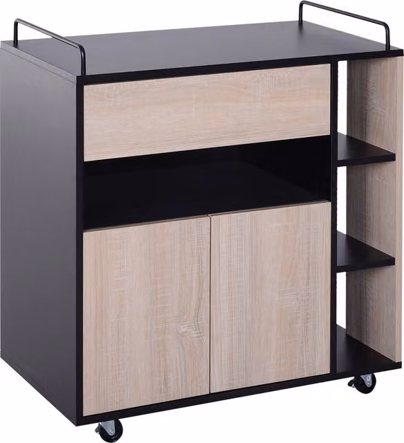 HOMCOM Carrello da Cucina Multiuso Moderno con Ruote Cassetto Anta in Legno Rovere, 76,5x40x82cm Aosom