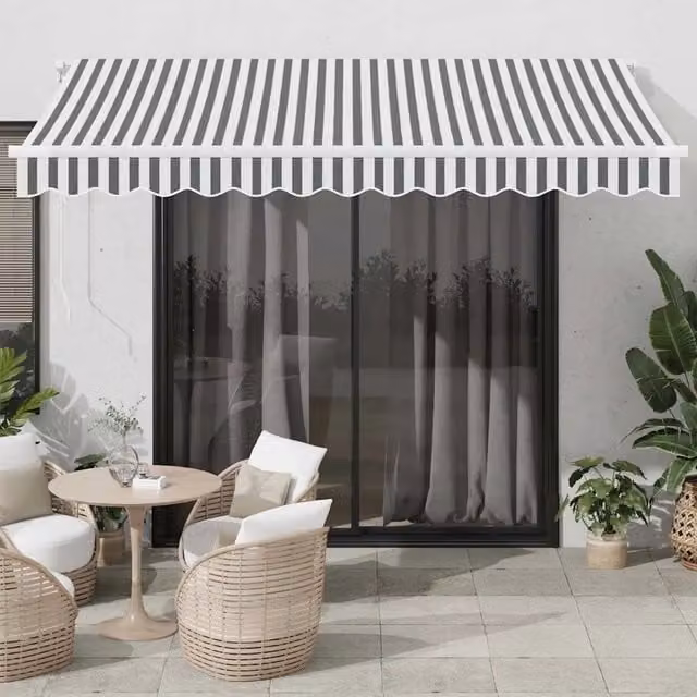 Tenda da Sole Retrattile Manuale VIDAXL in Alluminio e Poliestere, Colore Antracite e Bianco, L: 350 cm, P: 250 cm – 1