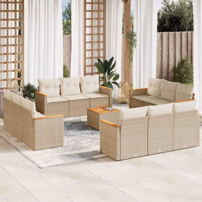 vidaXL Set Divano da Giardino 13 pz a forma di U con Cuscini Beige e Struttura in Metallo e Acacia