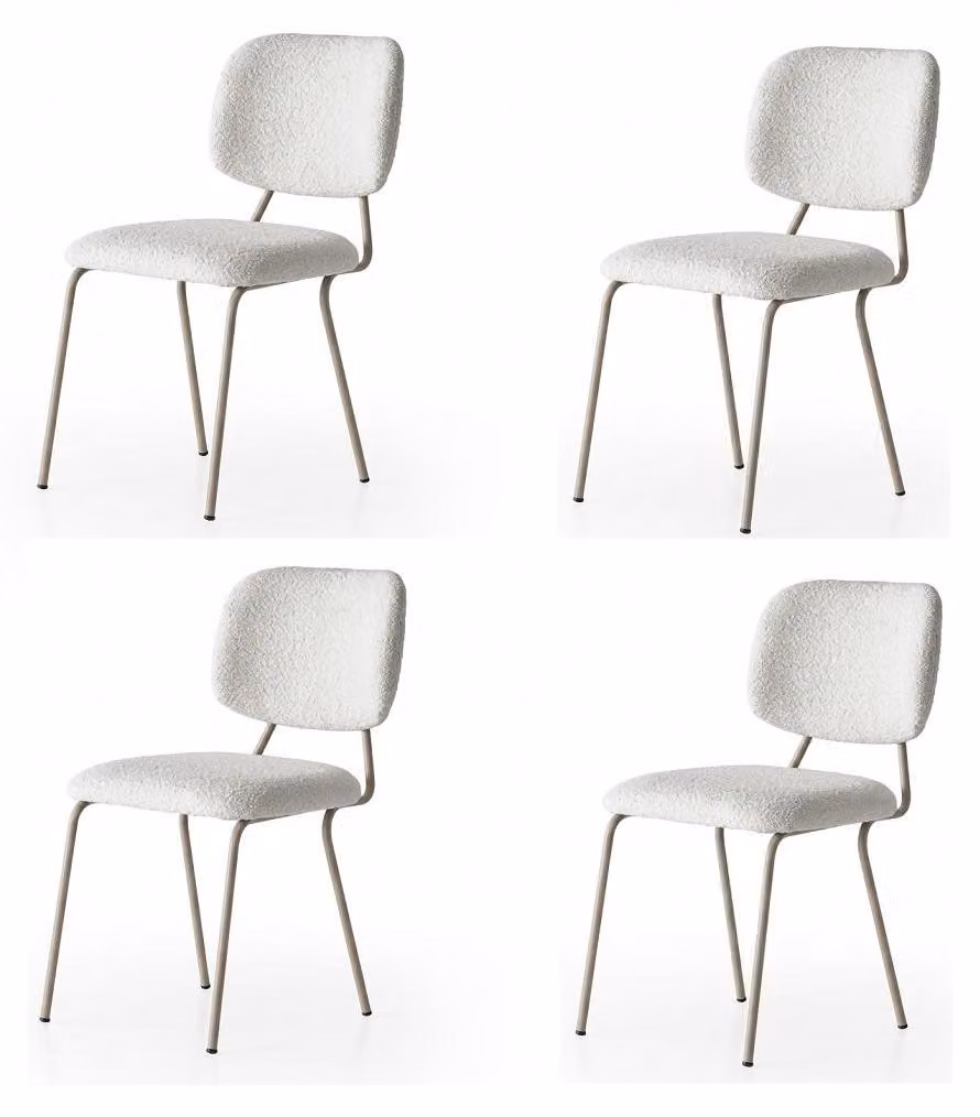 Set di 4 sedie, design moderno, imbottitura in tessuto, colore beige, confortevoli e morbide