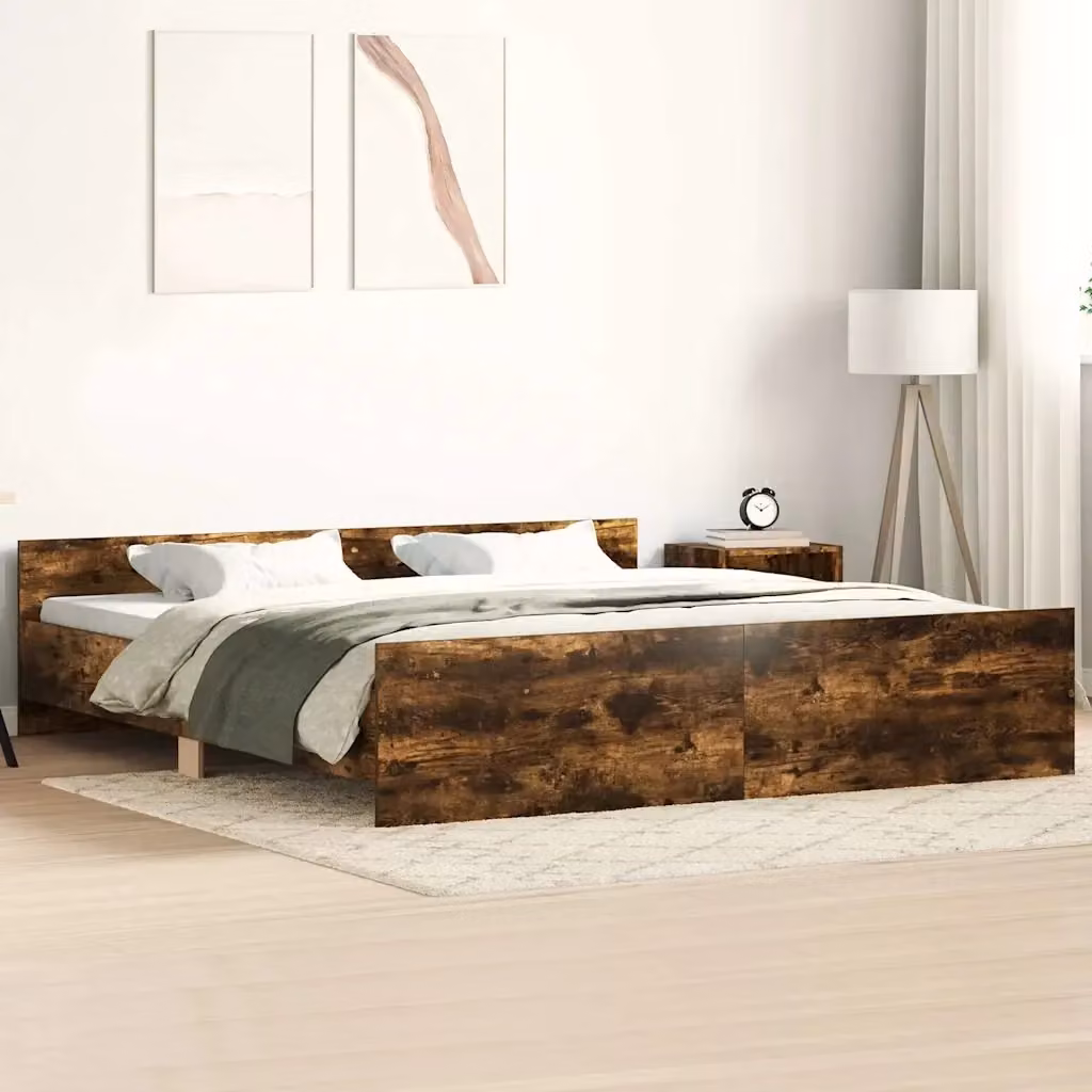 Letto matrimoniale moderno con testiera e pediera in legno color marrone L/P/H: 160 x 200 x 50 cm – 2