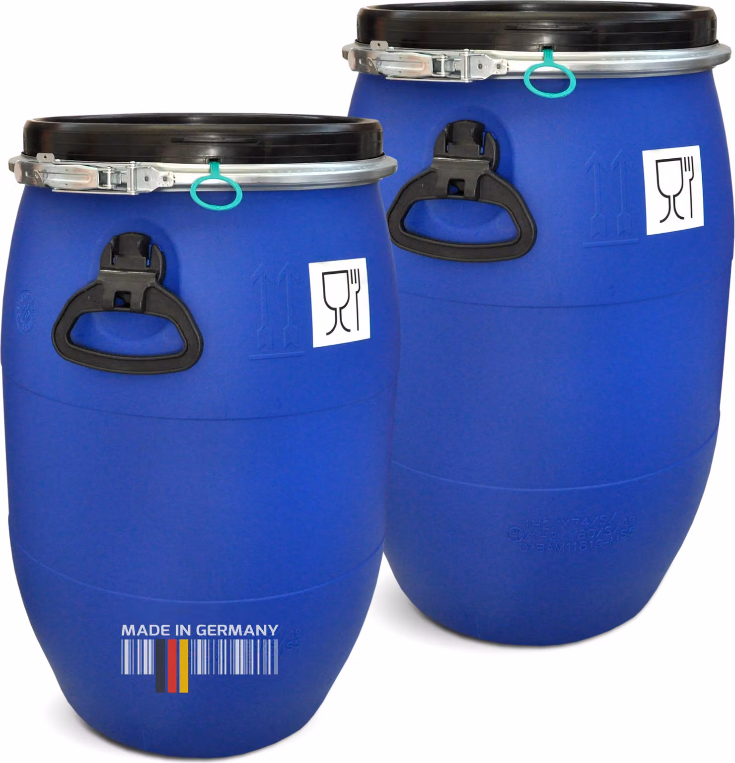 plasteo® 2 pezzi Barile a collo largo da 60 litri Barile per stoccaggio Barile per trasporto Barile in plastica Barile per mangimi Barile a collo largo con omologazione per alimenti