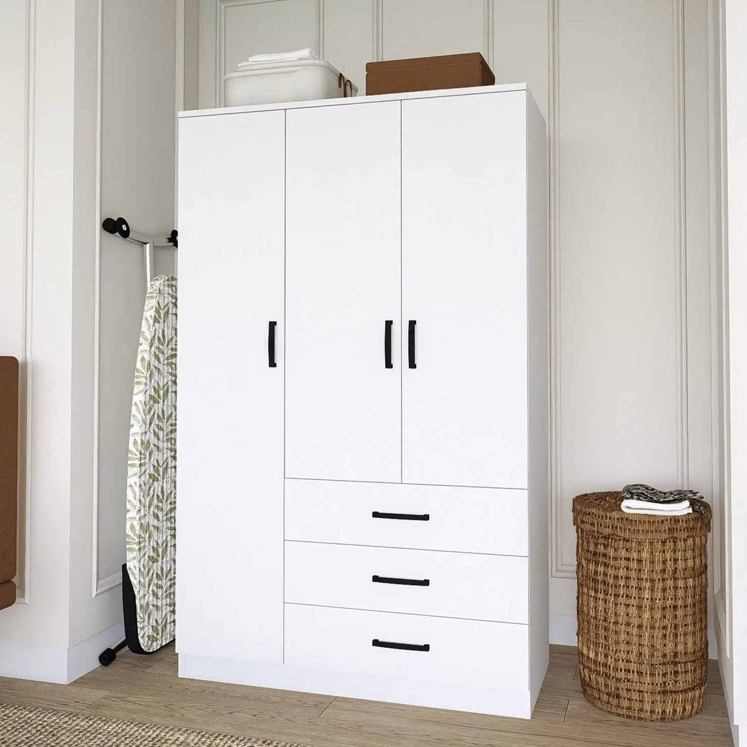 Valdengo - Guardaroba 3 Ante, 90x47 cm Bianco, 3 Ripiani