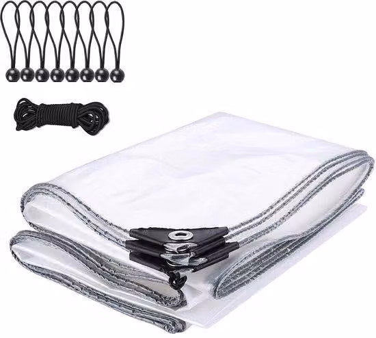 Ibenzoa® Telo protettivo trasparente impermeabile, 2x1 metro – 0,12 mm, con occhielli (100 cm), angoli rinforzati, resistente al gelo, include corda in nylon e tensionatori, ideale per mobili e piante