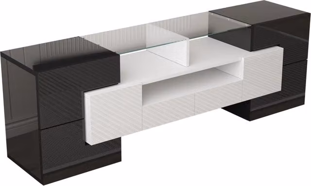 Mobile TV moderno in MDF 145 cm con finitura bianco lucido e illuminazione LED
