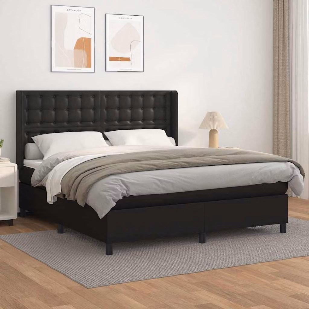 vidaXL Giroletto a Molle con Materasso in Similpelle Nero L/P/H: 160 x 200 cm – 1