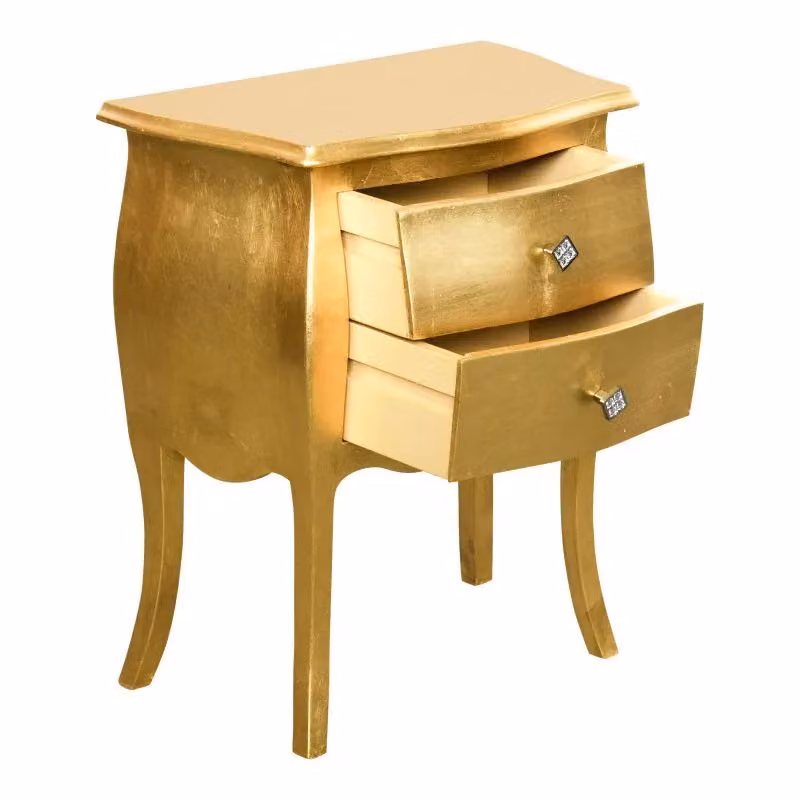 Comodino bombato con 2 cassetti in legno color oro Mobili 2G L: 49 cm, P: 29 cm, H: 61 cm – 2