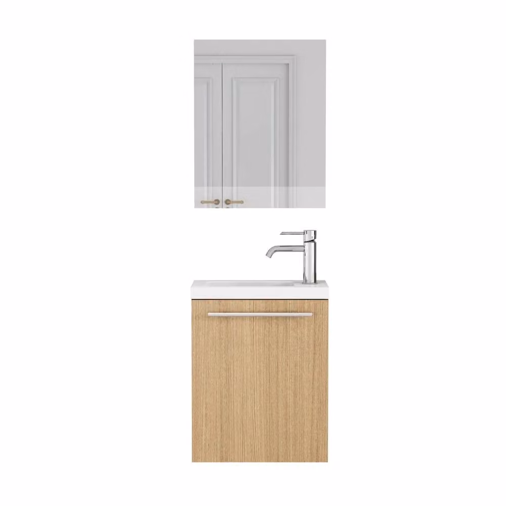 Set mobile sottolavabo Minimal con lavabo e specchio in Rovere marrone L/P/H: 60 x 30 x 80 cm – 2