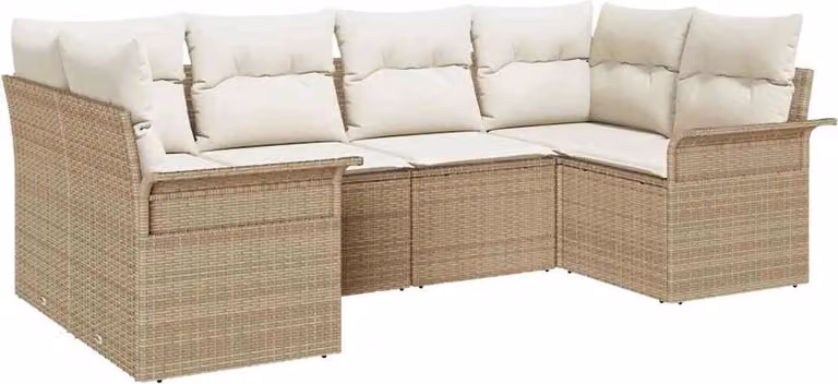 Set Divano da Giardino 6 pcs Beige Poly Rattan