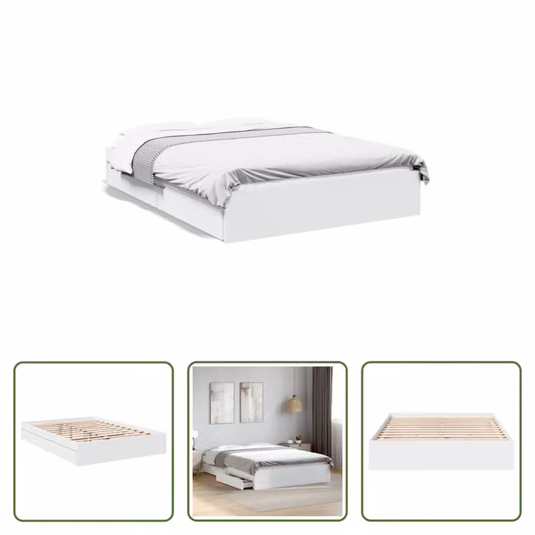 The Living Store Giroletto con cassetti bianco 120x190 cm in materiale ligneo