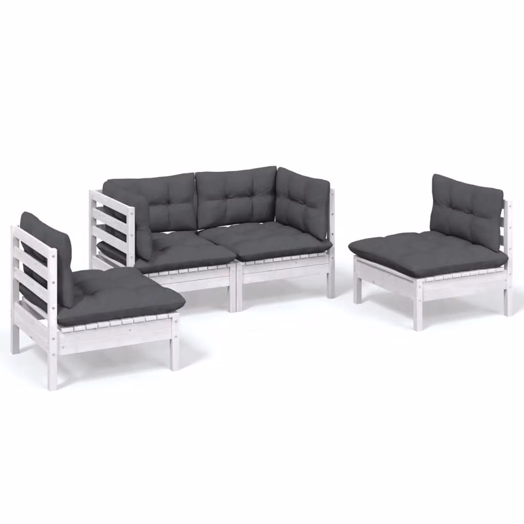 Set Salotto da Giardino 4 pz con Cuscini Legno Massello di Pino